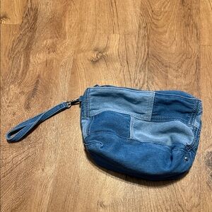 Blue Patchwork Denim Wristlet
